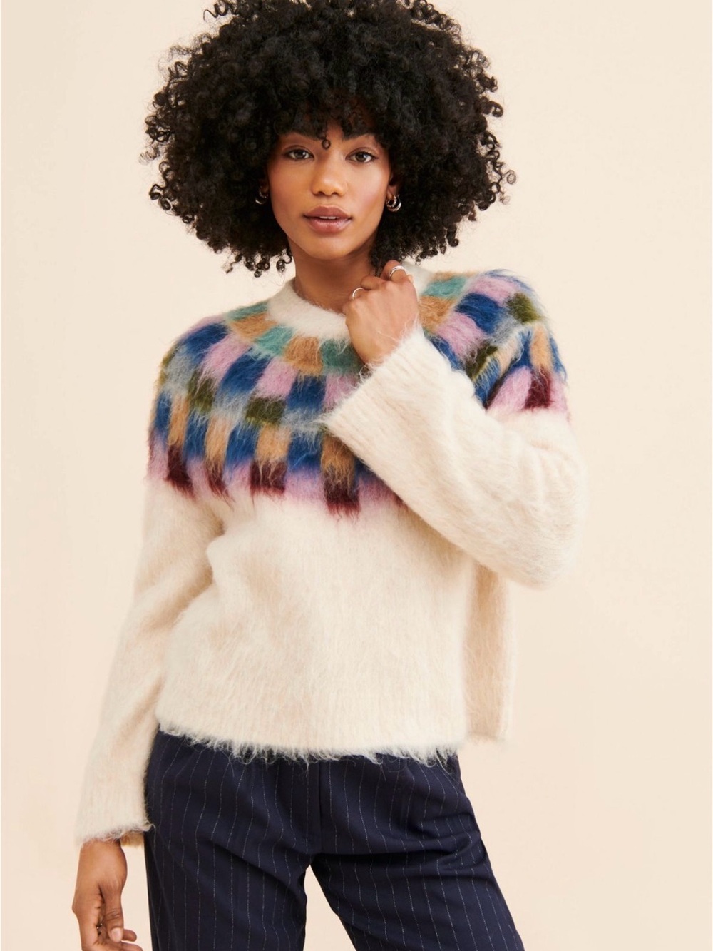 Madewell Sorenna Brushed Checkerboard Sweater in Size Medium - C71-014